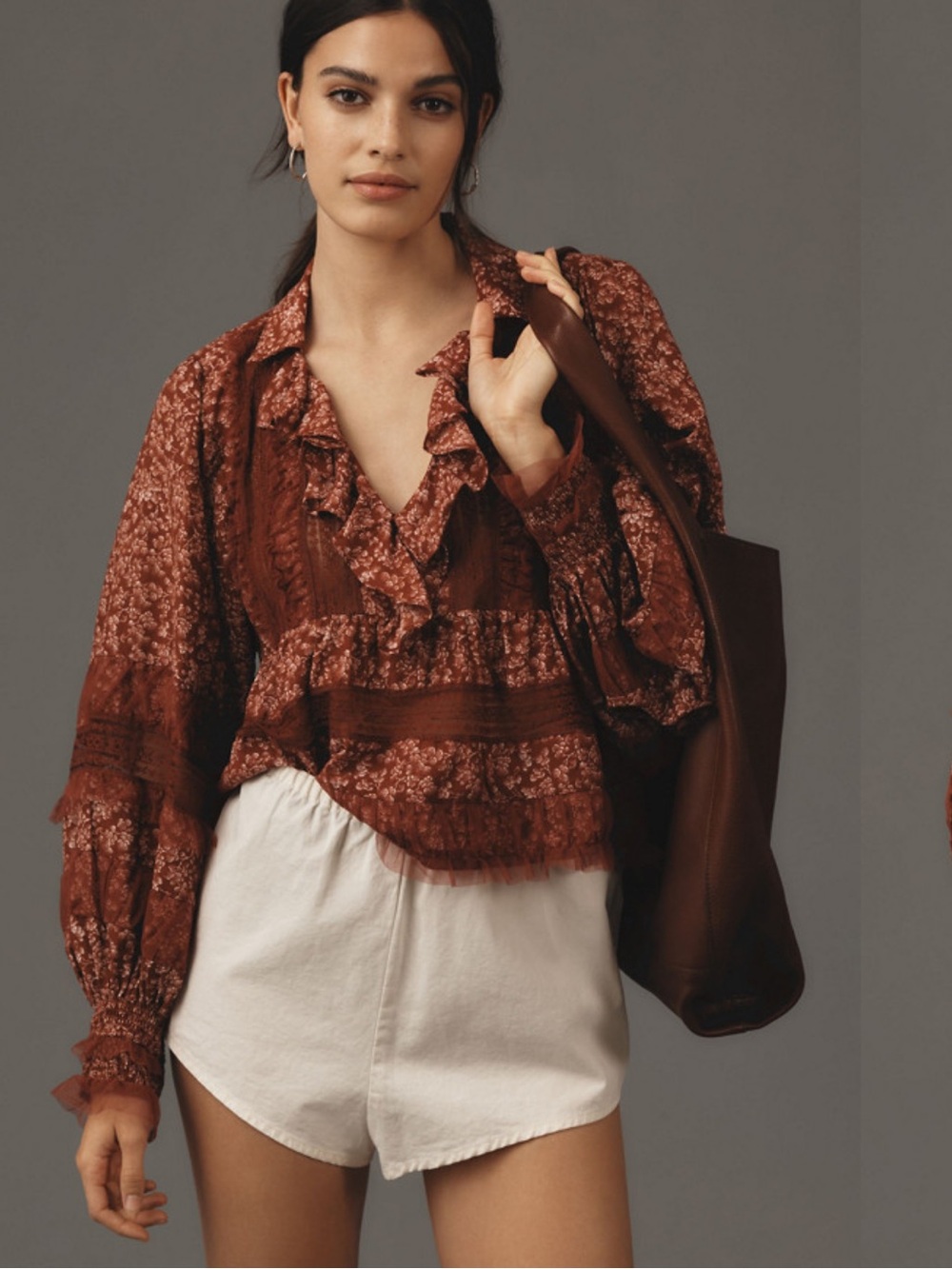 Anthropologie Ruffled V-Neck Popover Blouse XXS Fits up to Small